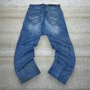 Parish Skate Jeans Relaxed Fit Medium Wash Denim Distressed Button Fly